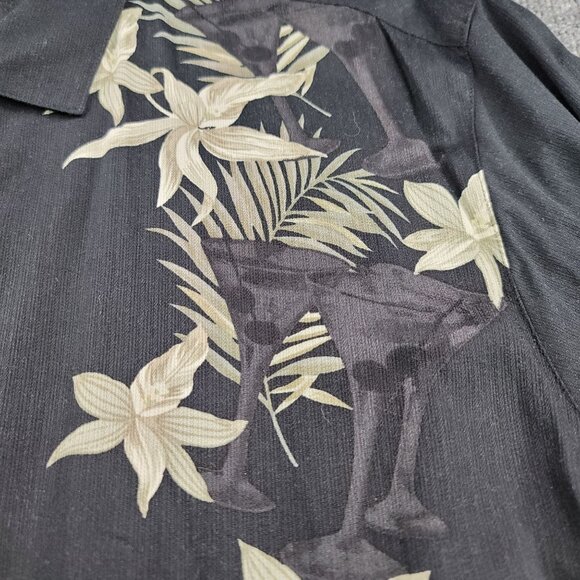 Caribbean Joe Men XXL Black Hawaiian Shirt Martini Glass Floral Design Button-Up - Picture 2 of 8